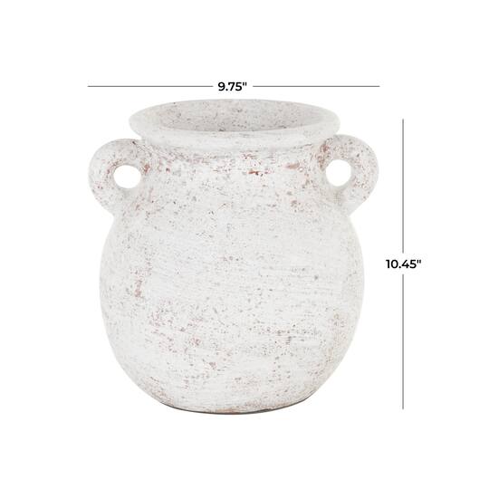 10" Cream Ceramic Textured Vase with Handles